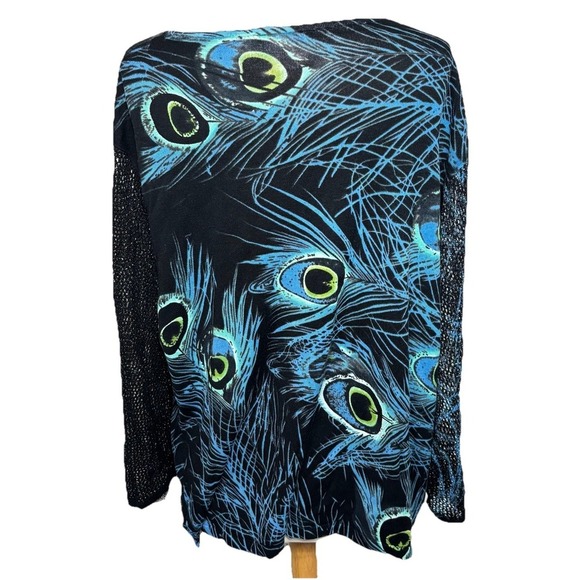 Nygard Collection Women's 3x Black Sweater Peacock V-neck Glittery Mesh Sequined - Picture 3 of 8